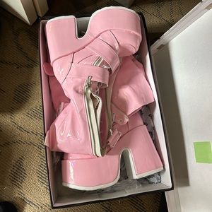 Pink Demonia Thigh High Platform Boots